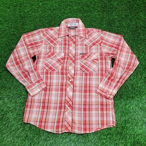 Vintage 80s Osh-Kosh Cowboy Plaid Shirt M/L 21x29 Pearl-Snap